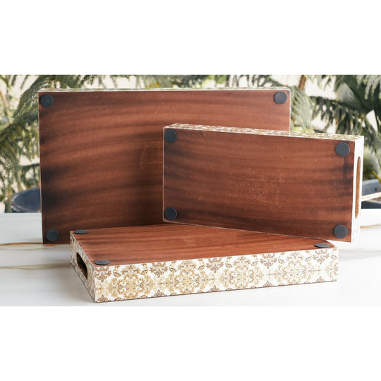 Wooden Tray Set of 3  Handcrafted Multipurpose Decorative Serving Platters