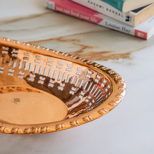 Copper Hammered Design Oval Bread Serving Basket