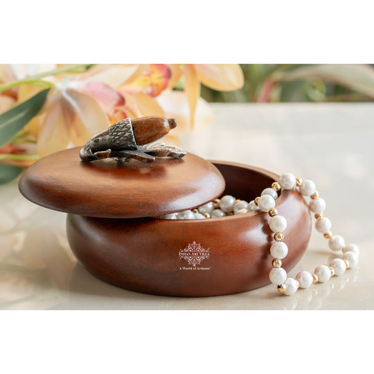 Wooden Acorn Bowl with Lid – Handcrafted Flower Design