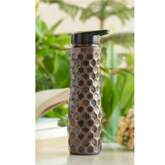 Indian Art Villa pure copper sipper bottle with elegant packaging, designed for Ayurvedic benefits and easy hydration.