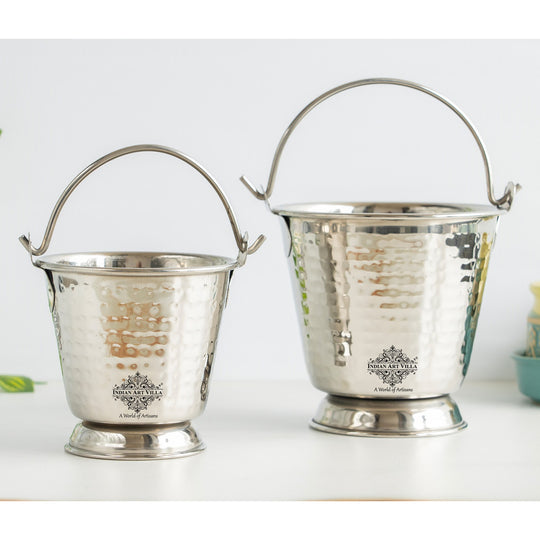 Stainless Steel Hammered Bucket, Small Serving Bucket for Curry, Daal, Gravies, and Condiments, Elegant Tableware for Home & Restaurant Use