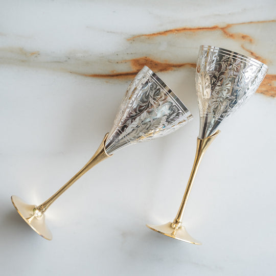 Silver Plated Designer Champagne Glass with Stand, Barware, Serveware