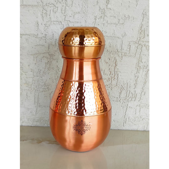 Handcrafted Hammered Copper Bedroom Bottle with Inner Glass for Healthy Hydration by Indian Art Villa
