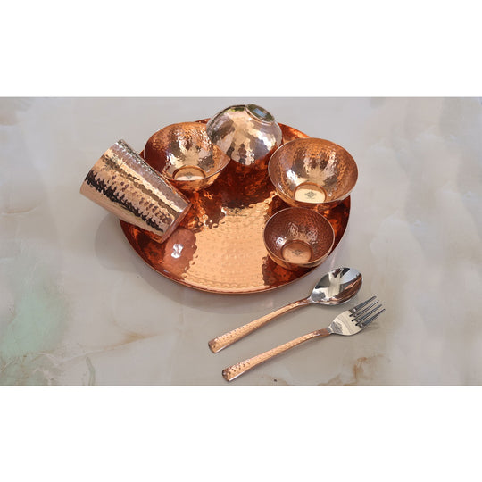 Handcrafted Pure Copper 8 Pieces Dinner Set with Hammered Design