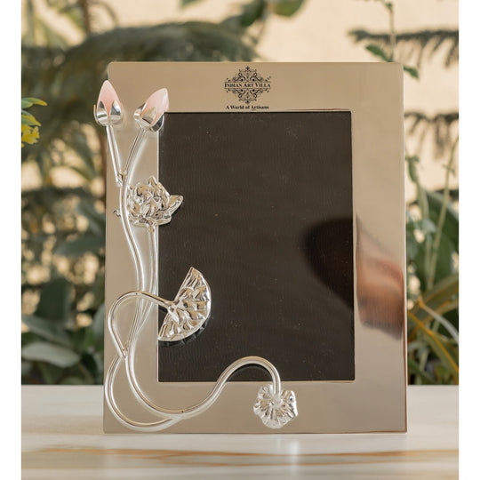 Silver plated lotus bud flower decorative photo frame front view — Indian Art Villa
