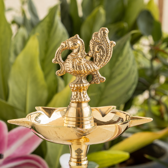 Brass Stand Pillar Diya With Kerala+Murga Design With Fine Quality