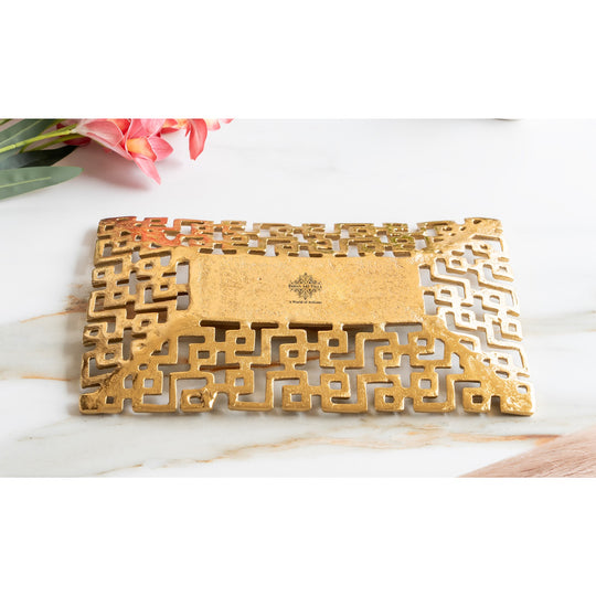Gold Finish Antique Lacquer Matte Square Decorative Item Design Tray, Elegant For Home Decor