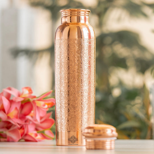 Pure Copper Water Bottle with Unique Artistic Designs – 900 ML