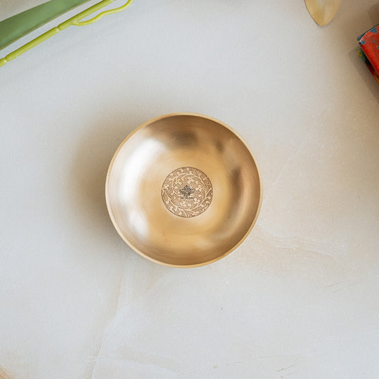 Pure brass matt embossed rice plate top view — Indian Art Villa
