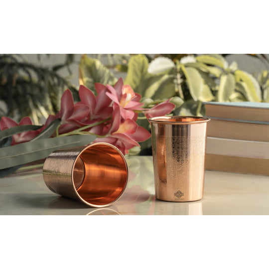 Pure Copper Glass With Handcrafted Embossed Design 275 ML