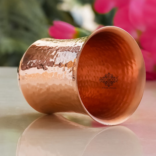 Pure Copper Plain & Hammered Design Glass, Drinkware, Tableware, Heavy Weight with 200 Grams