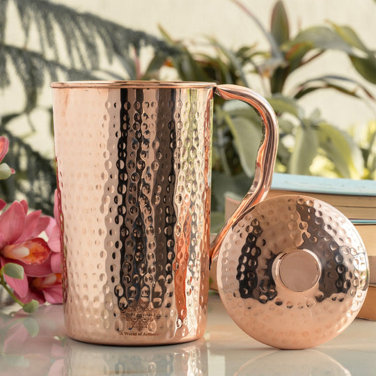 Pure Copper Hammered & Plain Designer Jug With Lid