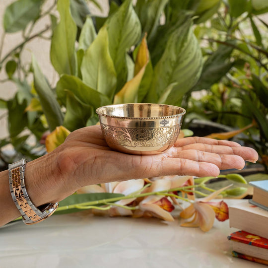 Handcrafted Pure Brass Embossed Round Shaped Bowl, Dinnerware, Serveware