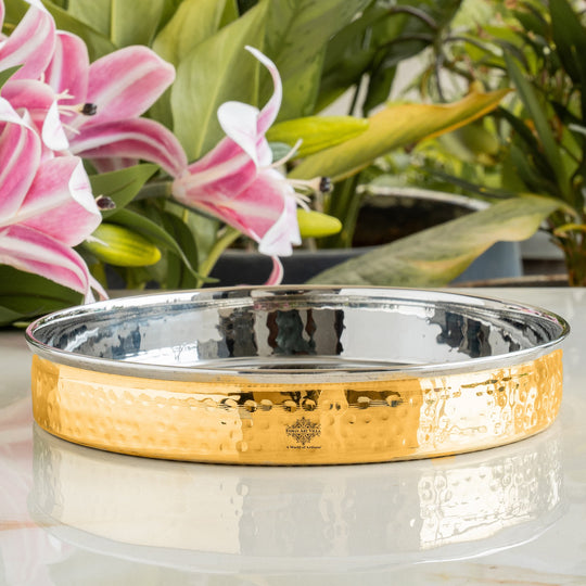 Pure Steel Brass Hammered Designer Plate, Thali, Serveware, Dinnerware, 34.04 cm