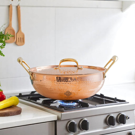 Pure Copper Kadhai With Lid & Inside Tin Lining- Cookware
