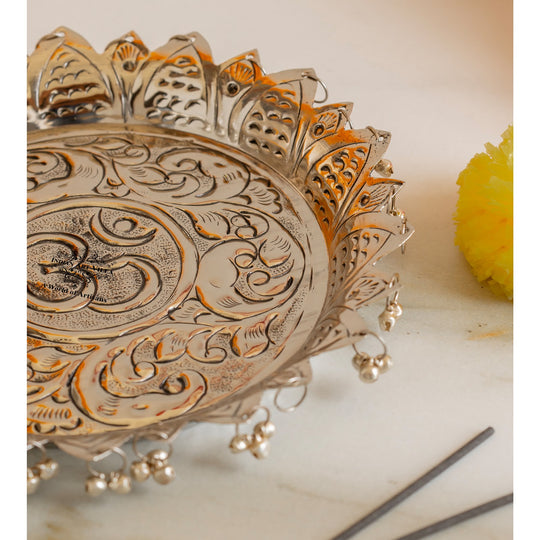 Silver Plated Pooja Thali Intricate Floral Pattern - Lightweight & Durable