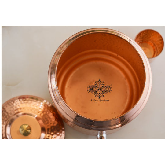 5 litre hammered copper matka on iron stand – handcrafted tamba matka with stand – copper water pot with stand