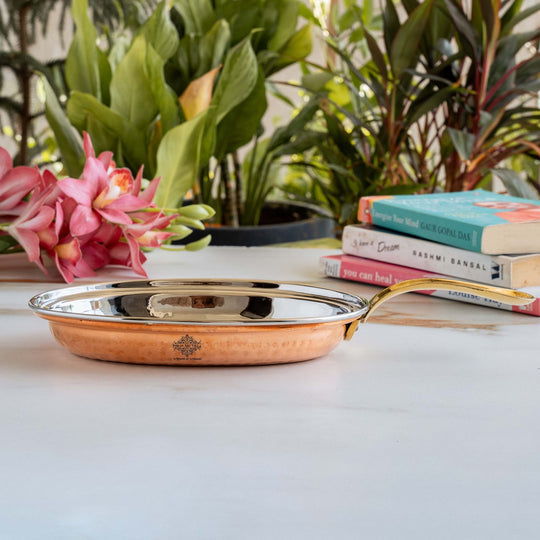 Pure Steel Copper pan Oval shape Hammered Design Serving Dishes Tableware