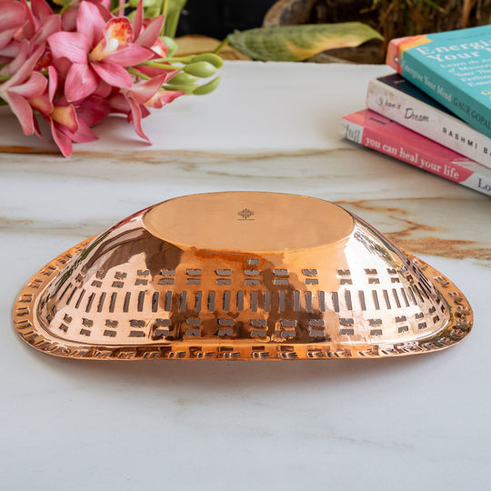 Copper Hammered Design Oval Bread Serving Basket