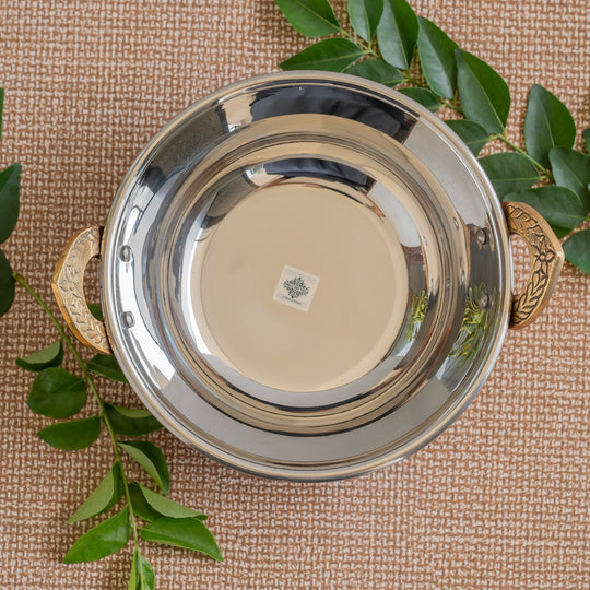 Steel Copper Embossed Antique Dark Tone Design Kadhai - Serveware