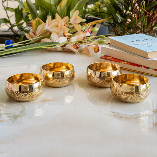 Brass Embossed Round Shaped Bowl, Dinnerware, Serveware, 150 ml