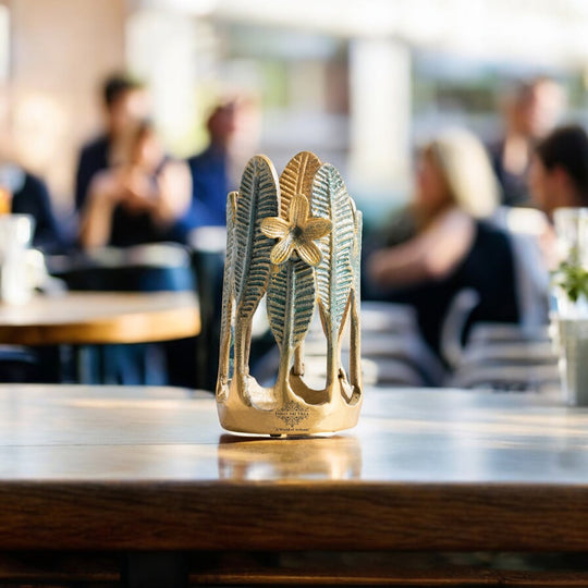 Gold Finish Green Leaf Decorative Cutlery Stand