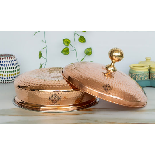 Steel Copper Handi with Copper Lid and Brass Knob- Tableware