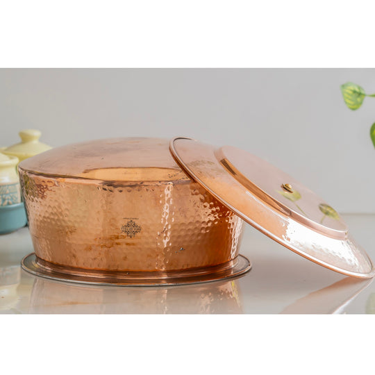 Heavy-duty pure copper handi with traditional tin lining and lid by Indian Art Villa for gifting festive use and décor
