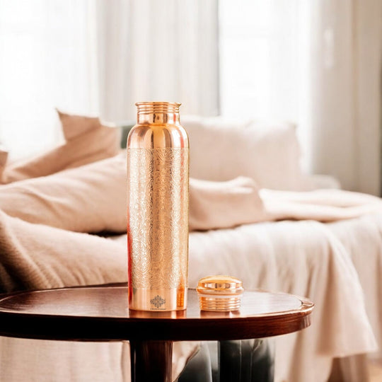 Pure Copper Water Bottle with Unique Artistic Designs – 900 ML
