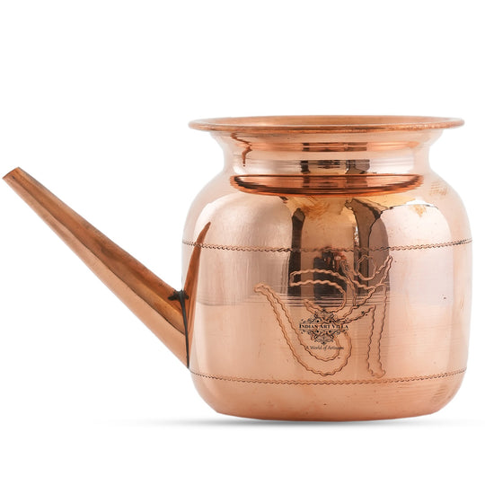 Handmade Pure Copper Karva|Netipot| with Spout, Om Design, Spiritual Items