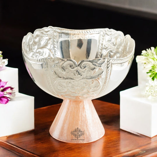 Silver Plated Resin Decorative Fruit Basket - Embossed Design, Luxury Home Décor, Centerpiece for Dining Table and Useful for Gifting