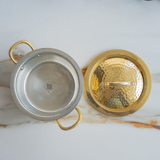 Pure Brass Pot Hammered Design With Tin Lining and Lid