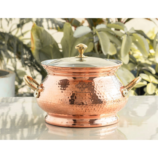 Indian Art Villa Tamba Biriyani Handi, Hammered Design with Tin Lining, Ideal for Serving and Cooking Delicacies.