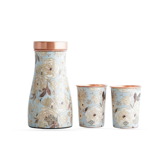 Copper Gold Printed Bedroom Bottle with 2 Glasses