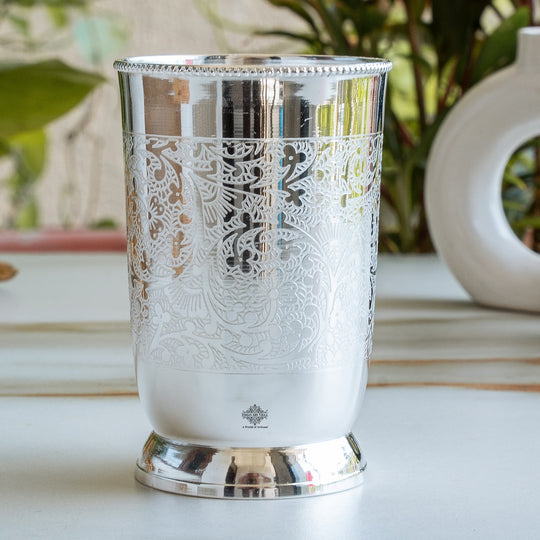 Embossed Design Silver Plated Glass With Red Box , Best For Parties , 250 ML