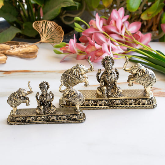 Brass Lakshmi Idol with Elephant Design - Pooja Home Temple Décor and Gifting