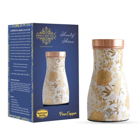 Pure Copper  Bedroom Bottle, Gold Print Luxury Design- 950 ml