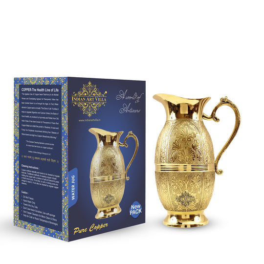 Elegant brass jug handcrafted with embossed shahi design ideal for kitchen dining gifting Indian Art Villa product