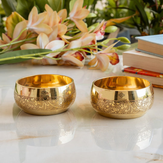 Brass Embossed Round Shaped Bowl, Dinnerware, Serveware, 150 ml
