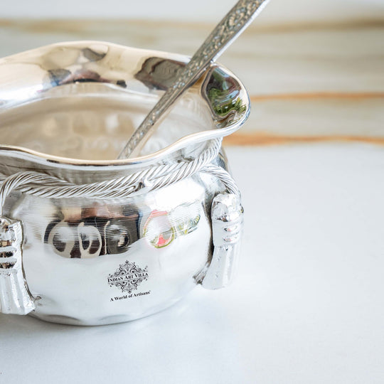 Silver Plated Handmade 1 M design Bowl 180 ML with 1 Spoon