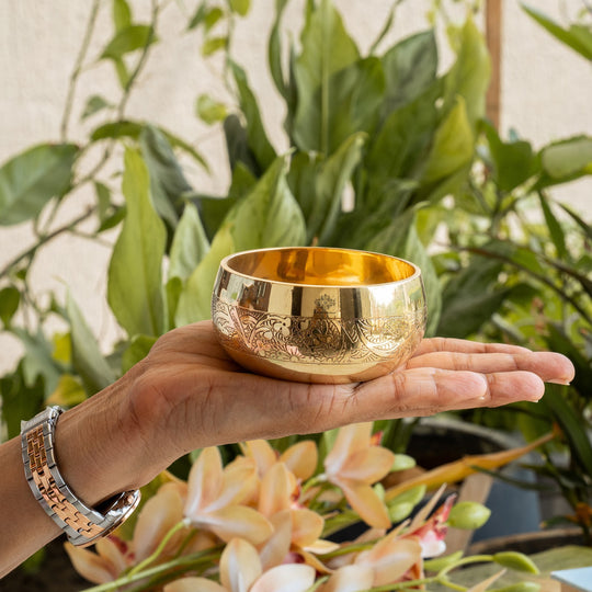 Brass Embossed Round Shaped Bowl, Dinnerware, Serveware, 150 ml
