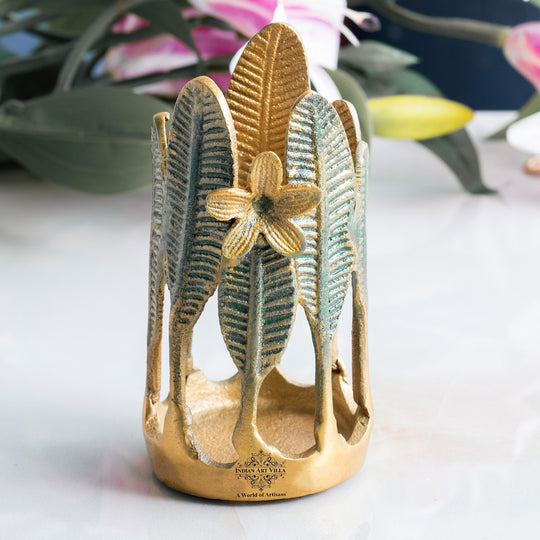 Gold Finish Green Leaf Decorative Cutlery Stand