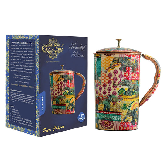 Pure Copper Printed Jug - Padharo Mhare Desh Design