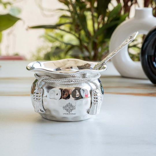 Silver Plated Handmade 1 M design Bowl 180 ML with 1 Spoon