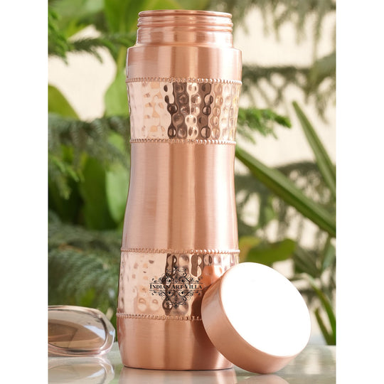 Copper Water Bottle with Half Hammered And Full Lacquer Coating