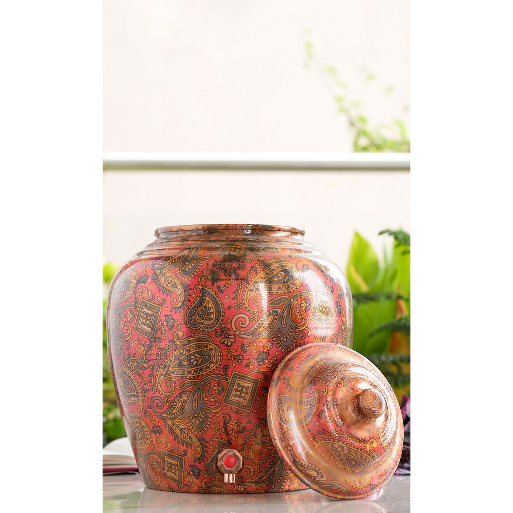 INDIAN ART VILLLA Copper Water Pot, Paisely Design, 13000 ml