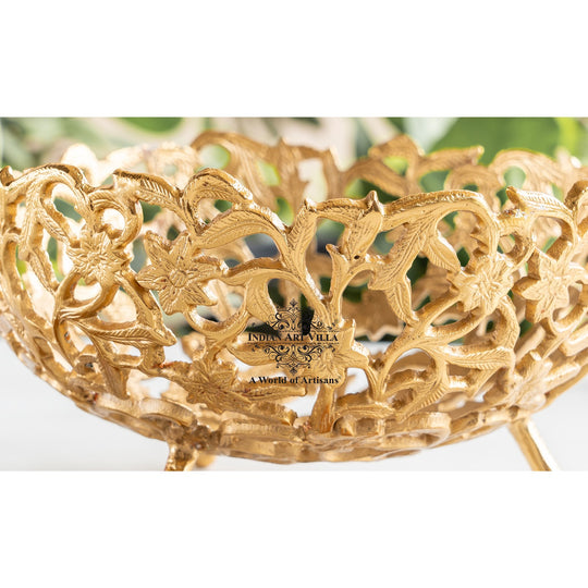 Brass Finish Decorative Hanging Basket with Cutwork