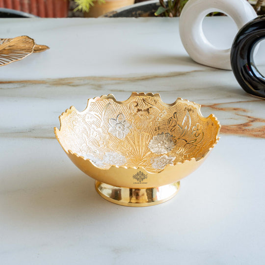 Handcrafted Pure Silver Plated Gold Polished Designer Bowl with Red Gift Box