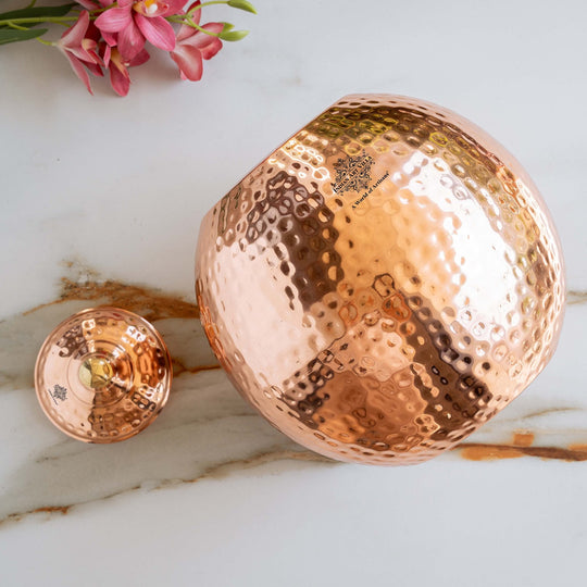 Pure Copper Hammered Matka with Lid, Brass Tap & Knob  12Ltr