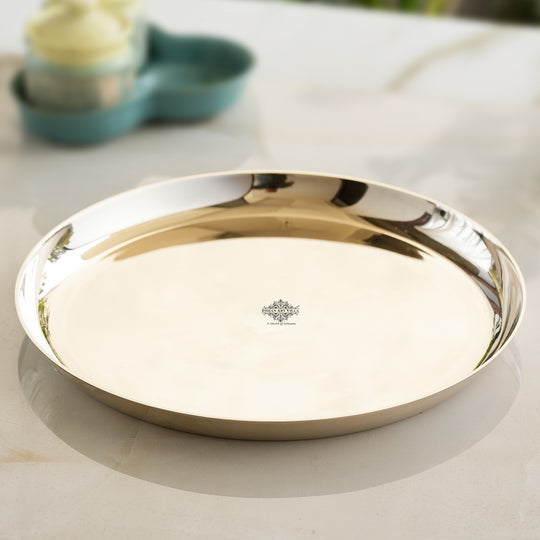 Premium Handcrafted Bronze Thali – Elegant China Border Design Plate for Temple, Festivals, and Indian Meals